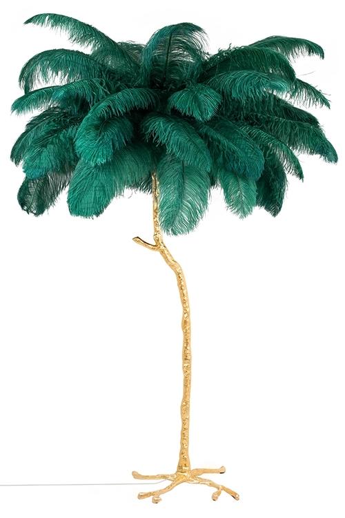 TIFFANY 175 floor lamp green brass / natural feathers