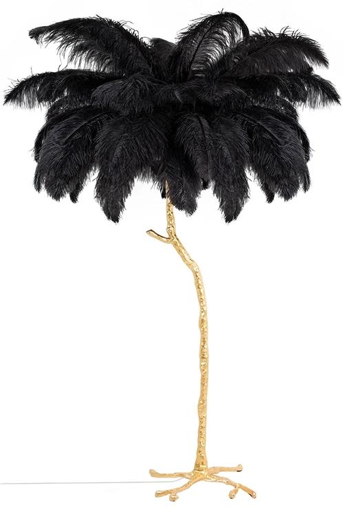 Floor lamp TIFFANY 175 black brass / natural feathers