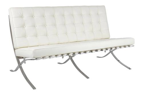 BARCELON PRESTIGE PLUS two-seater sofa white - Italian natural leather, steel