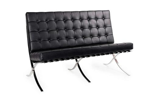 BARCELON two-seater sofa black - Italian natural leather, steel
